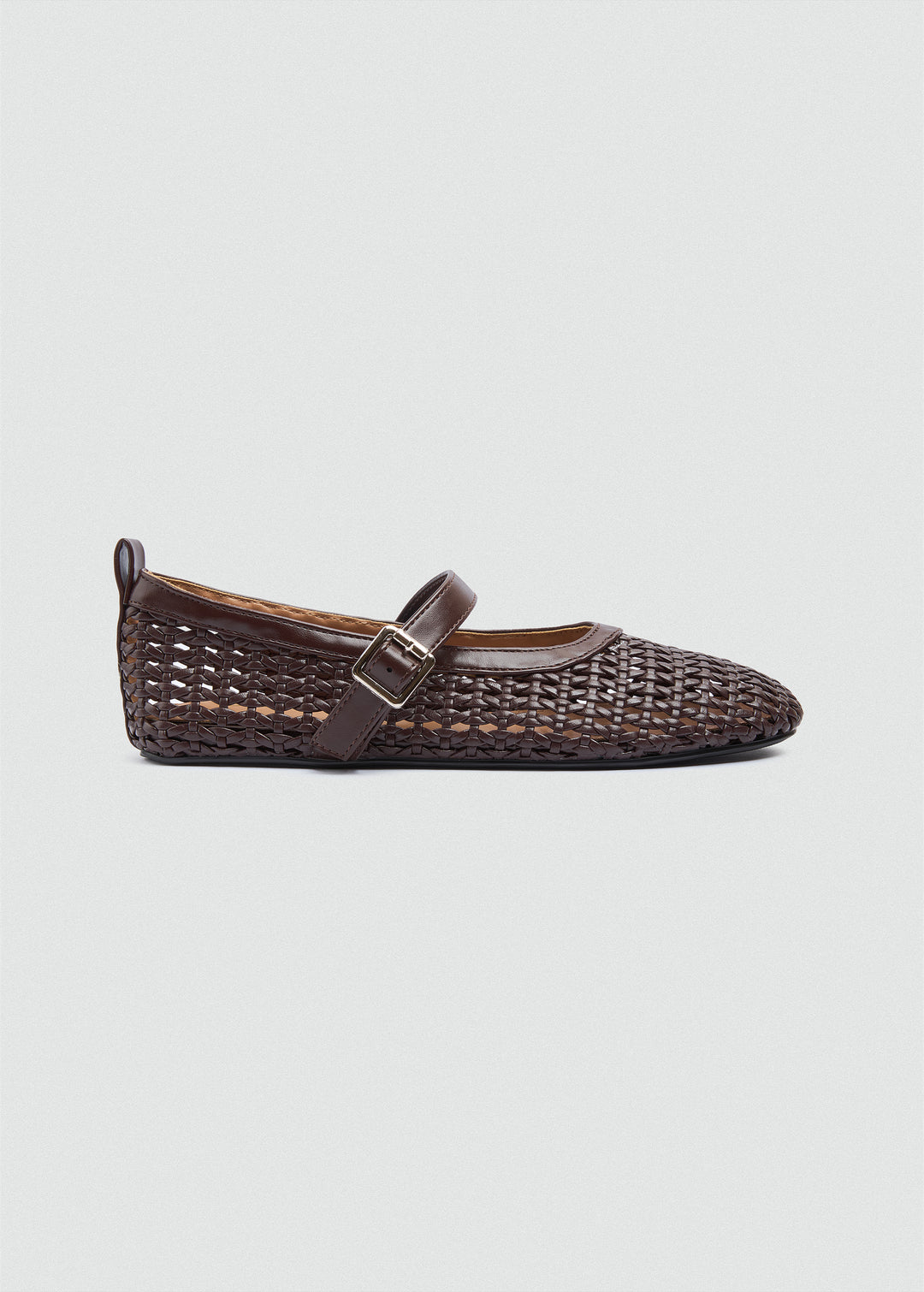 Woven Basket Mary Jane Flats - Brown