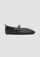 Woven Basket Mary Jane Flats - Black