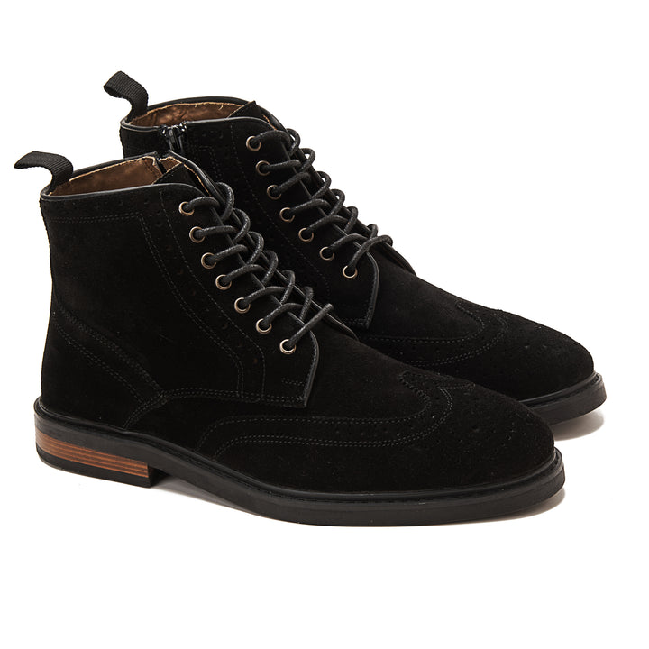Suede Brogue Genuine Leather Half Boots | Black