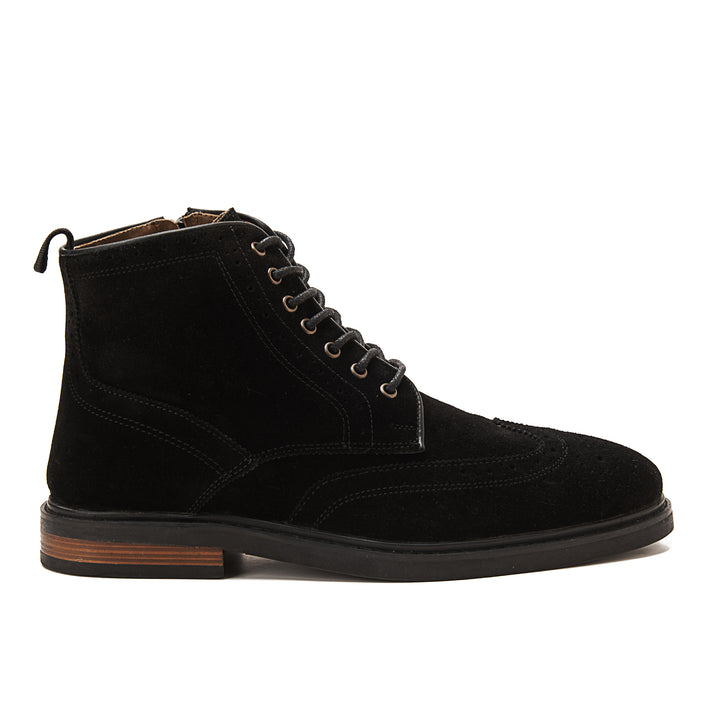 Suede Brogue Genuine Leather Half Boots - Black