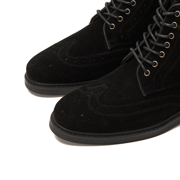 Suede Brogue Genuine Leather Half Boots | Black