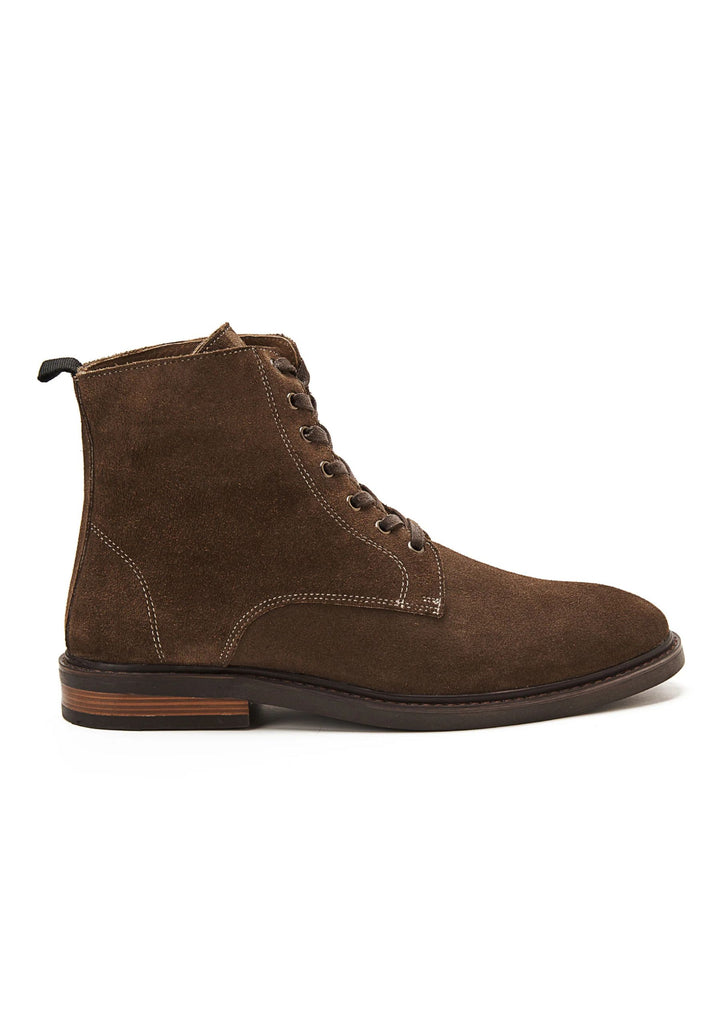 Suede Lace Up Genuine Leather Half Boots | Cafe
