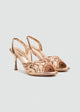 Beaded Lattice Slip-On Heeled Sandals - Rose Gold