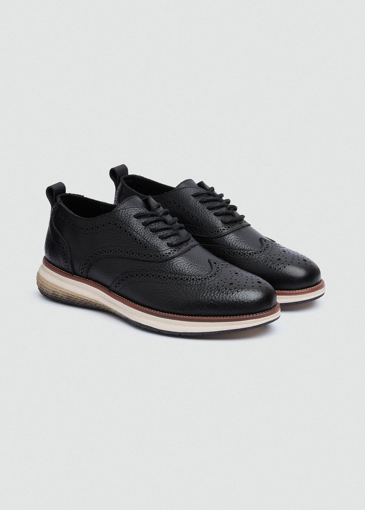 Wingtip Brogue Lace-Up - Textured Black