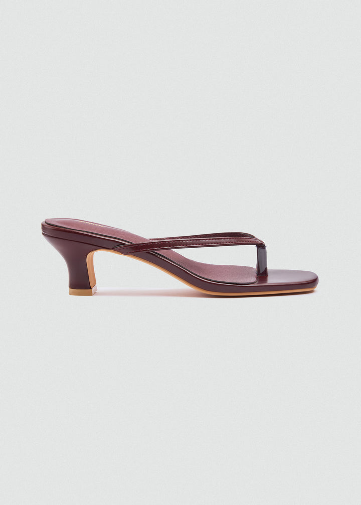 Square Toe Thong Heeled Mules - Maroon