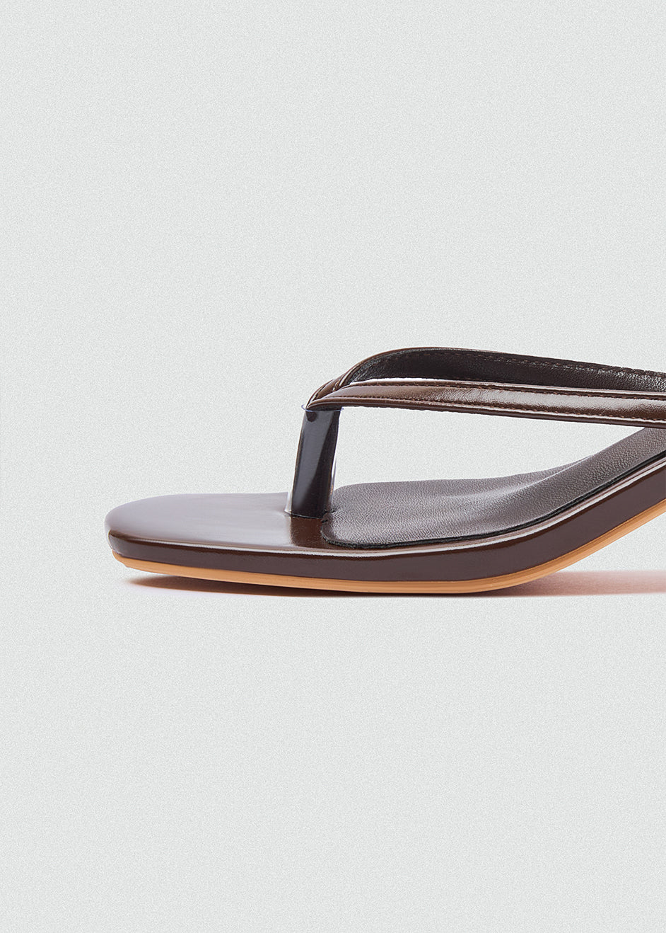 Square Toe Thong Heeled Mules - Brown