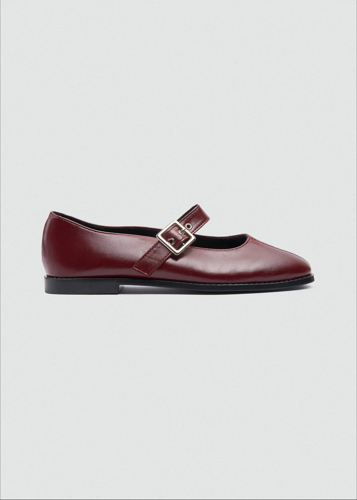Mary Jane Flats Buckle Strap - Maroon
