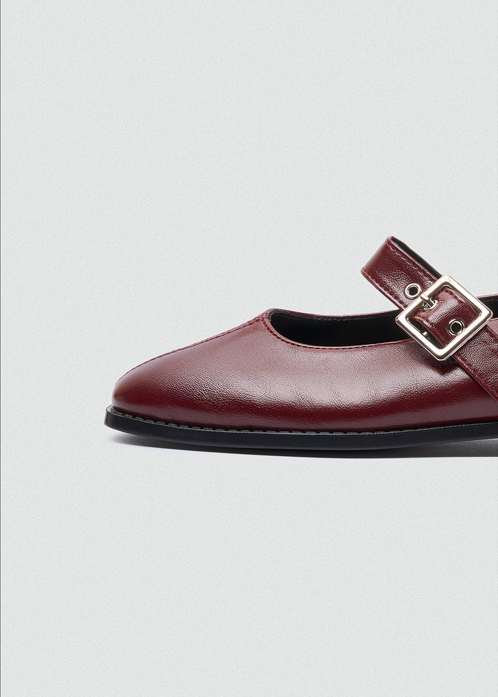 Mary Jane Flats Buckle Strap - Maroon