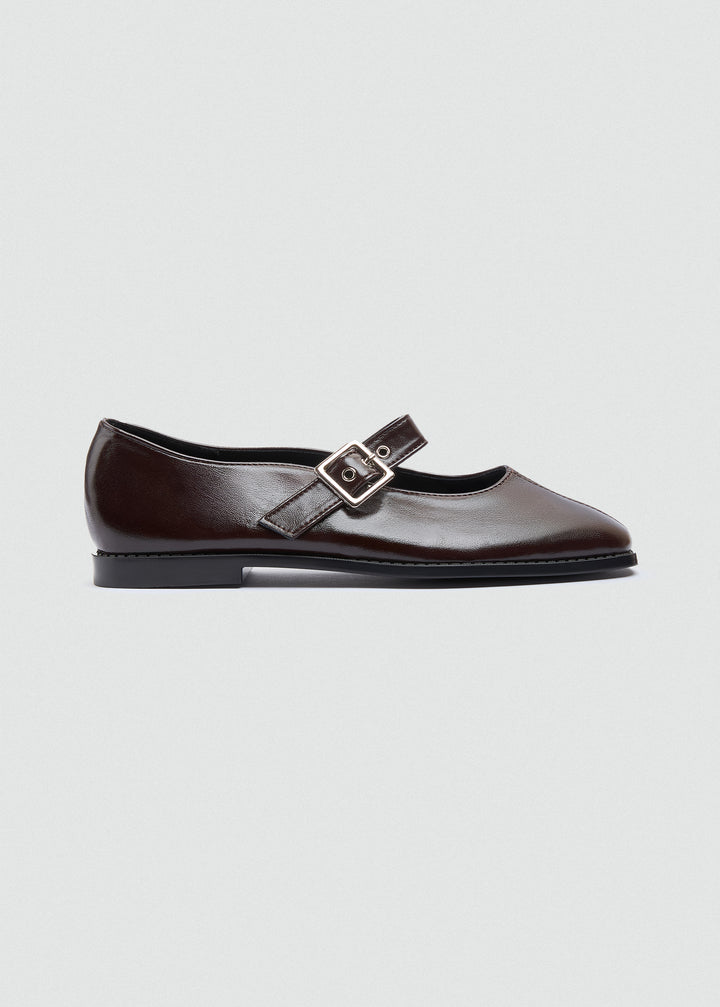 Mary Jane Flats Buckle Strap - Brown