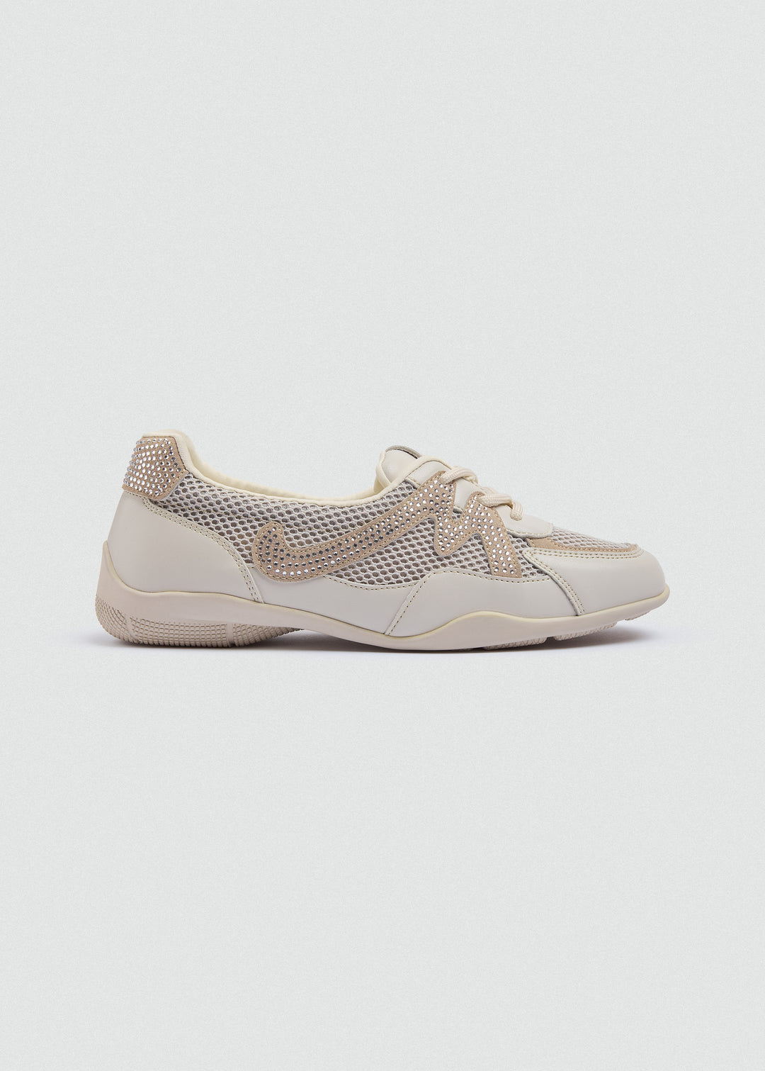 Mesh Rhinestone Sneakers - Beige