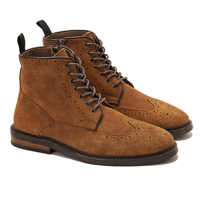 Suede Brogue Genuine Leather Half Boots - LightBrown