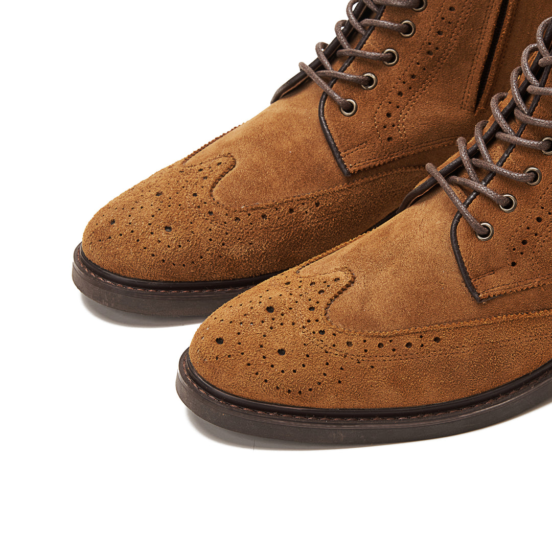 Suede Brogue Genuine Leather Half Boots - LightBrown