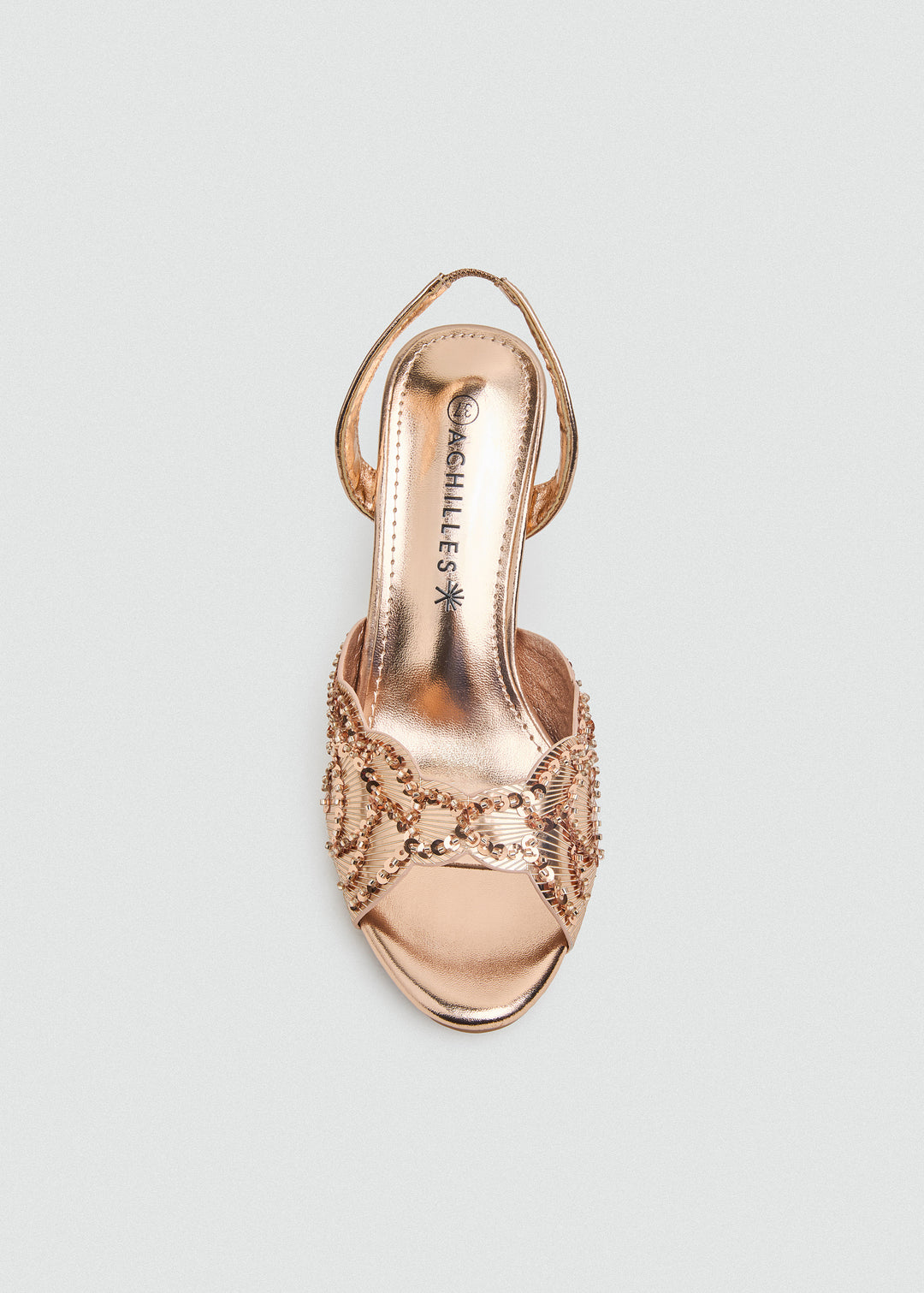 Beaded Lattice Slip-On Heeled Sandals - Rose Gold