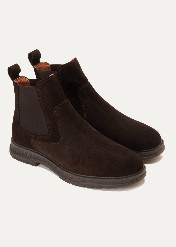 Plain Suede Genuine Leather Chelsea Boots - Brown