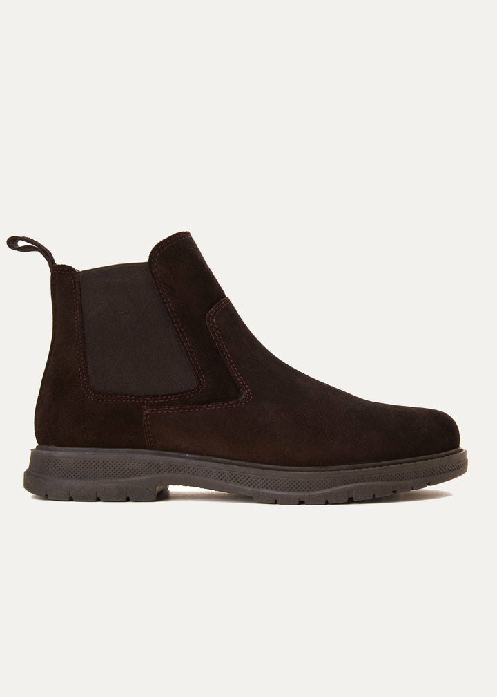 Plain Suede Genuine Leather Chelsea Boots - Brown