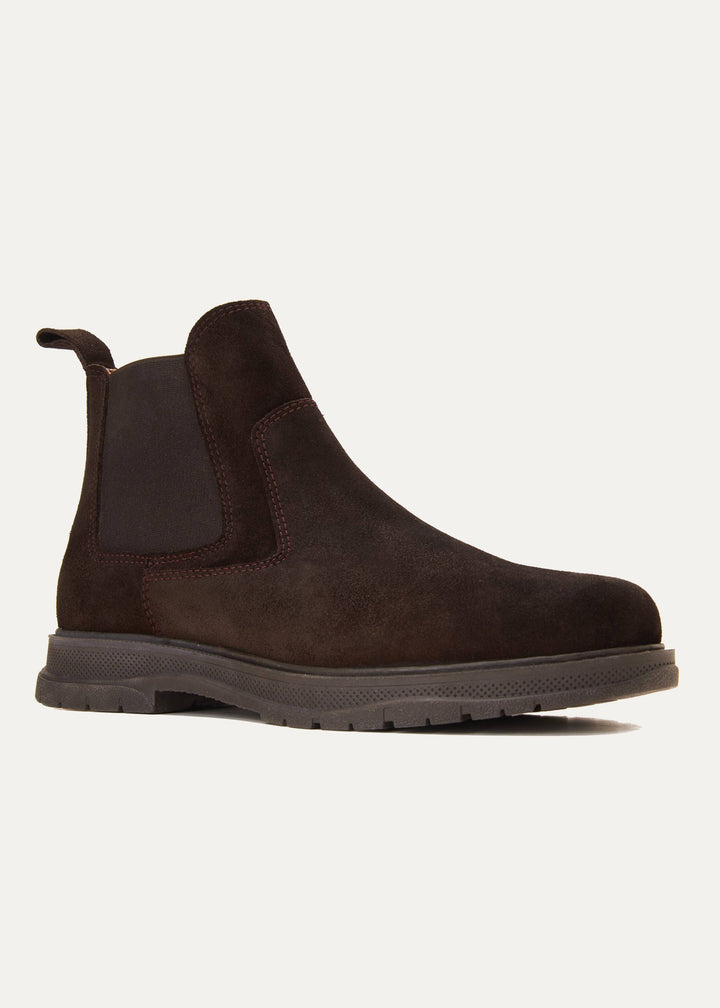 Plain Suede Genuine Leather Chelsea Boots - Brown