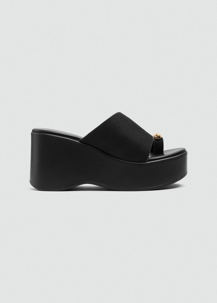 Suede Wedge Gold Toe Ring - Black
