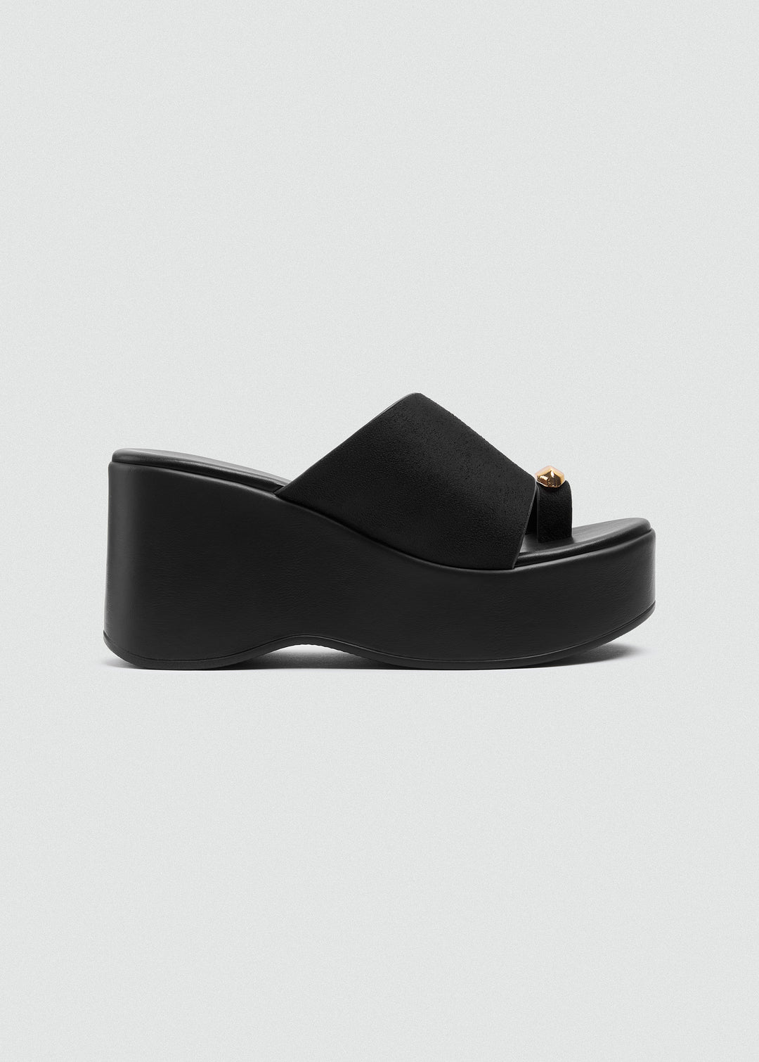 Suede Wedge Gold Toe Ring - Black
