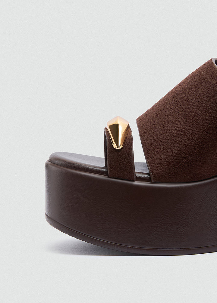Suede Wedge Gold Toe Ring - Brown