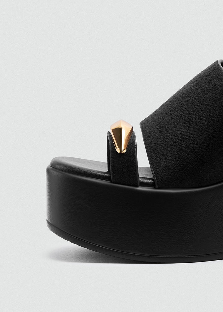 Suede Wedge Gold Toe Ring - Black