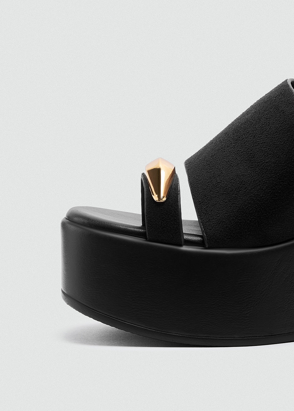 Suede Wedge Gold Toe Ring - Black