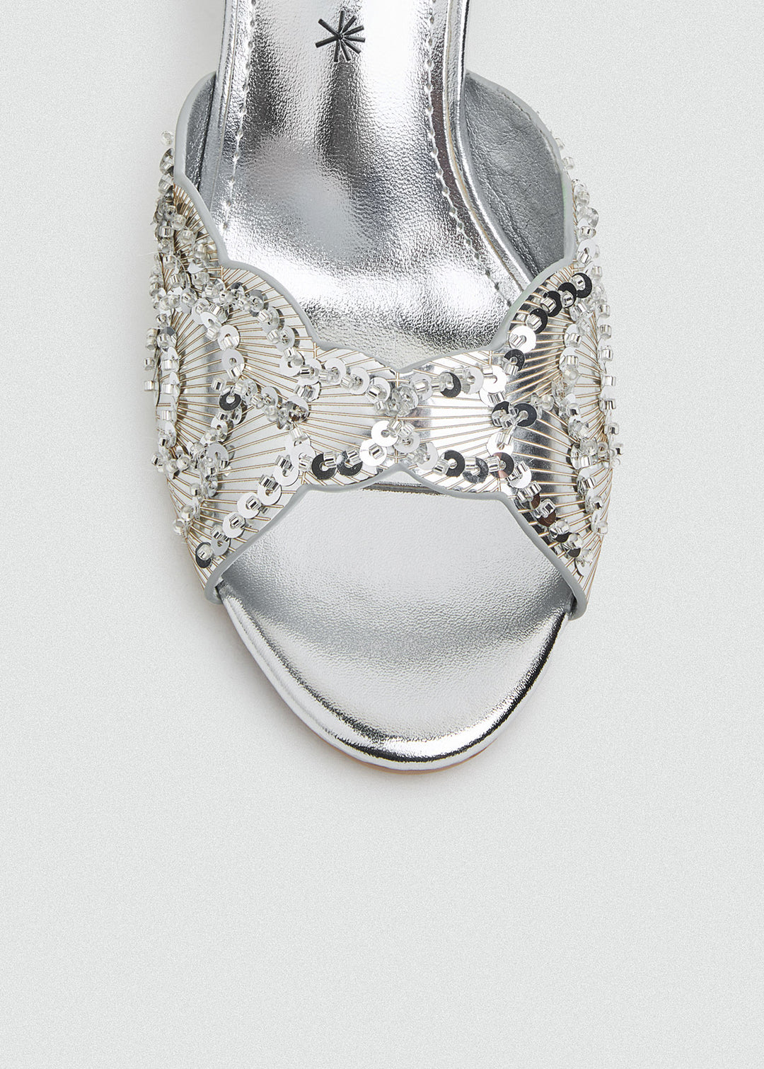 Beaded Lattice Slip-On Heeled Sandals - Silver