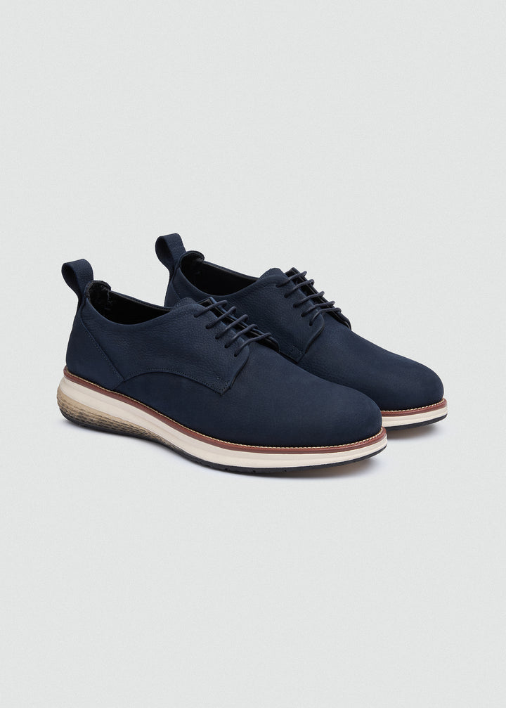 Suede Lace-Up Derby - Textured Navy Blue