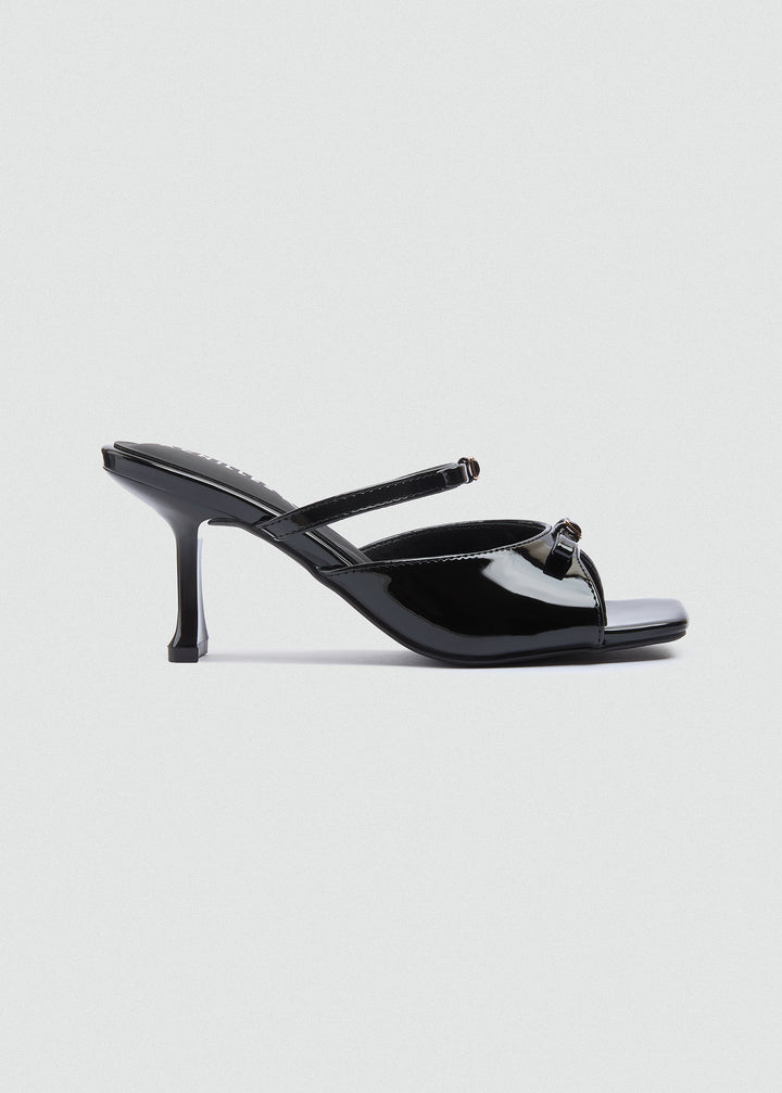 Strappy Bow Kitten Heel Mules - Black