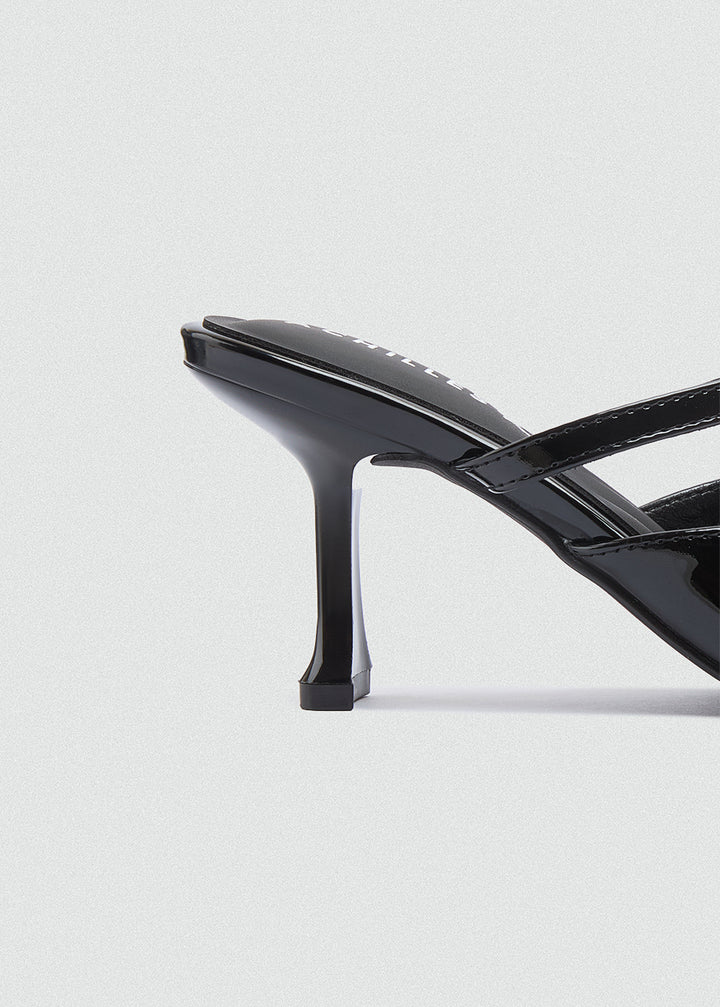 Strappy Bow Kitten Heel Mules - Black