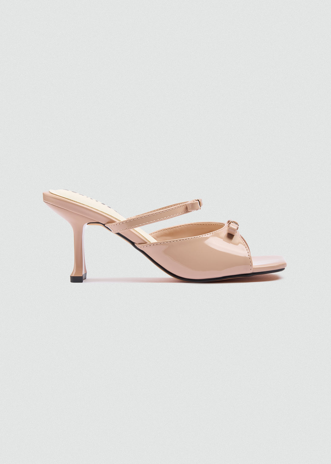 Strappy Bow Kitten Heel Mules - Beige