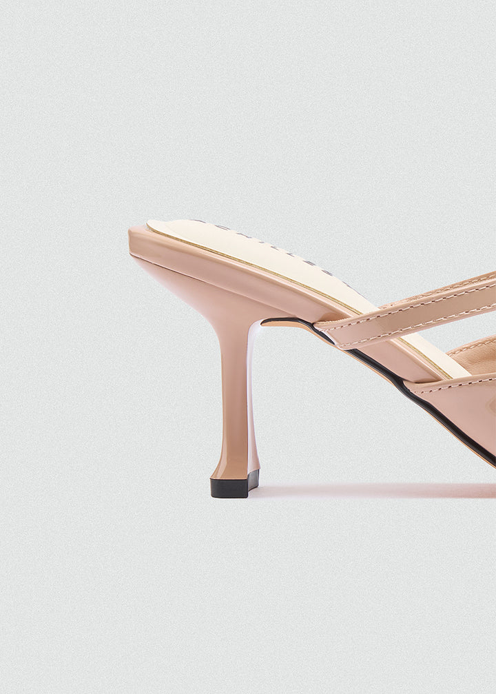 Strappy Bow Kitten Heel Mules - Beige