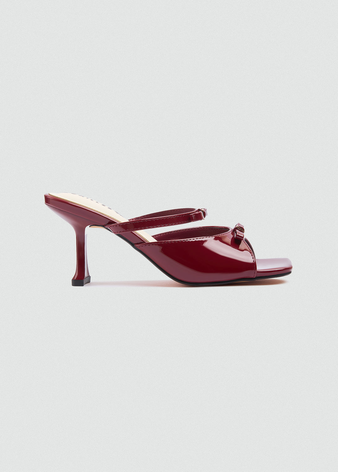 Strappy Bow Kitten Heel Mules - Maroon