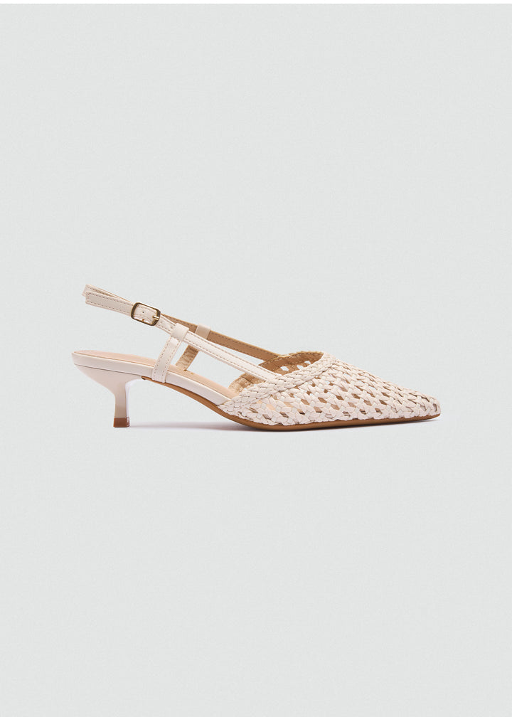 Woven Slingback Kitten Heels - Beige