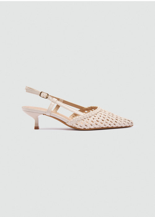 Woven Slingback Kitten Heels - Beige