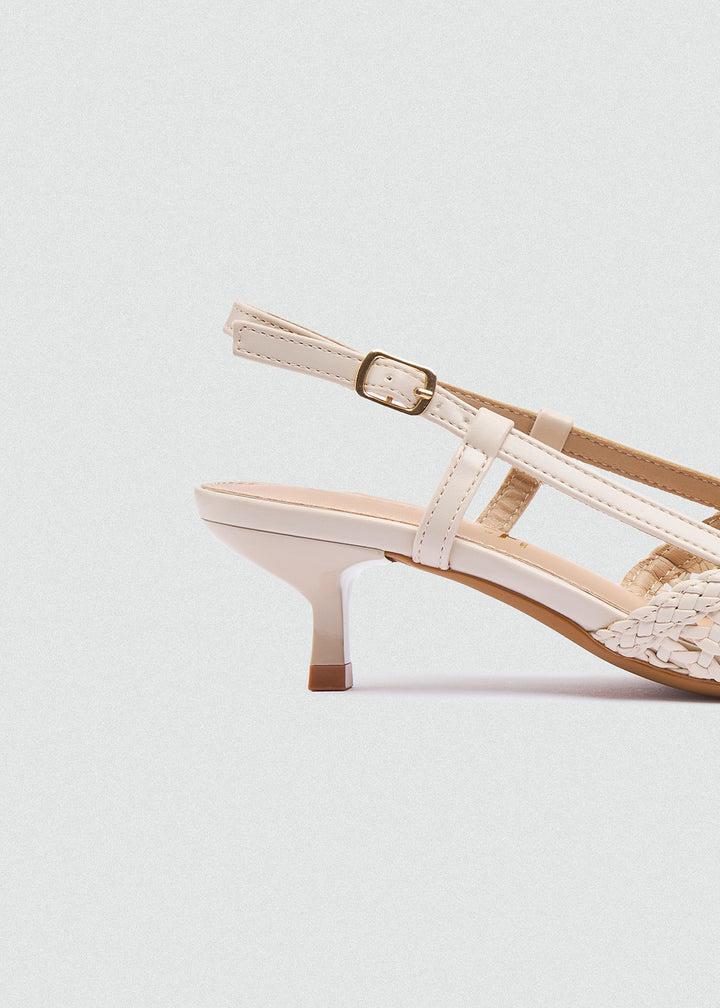 Woven Slingback Kitten Heels - Beige