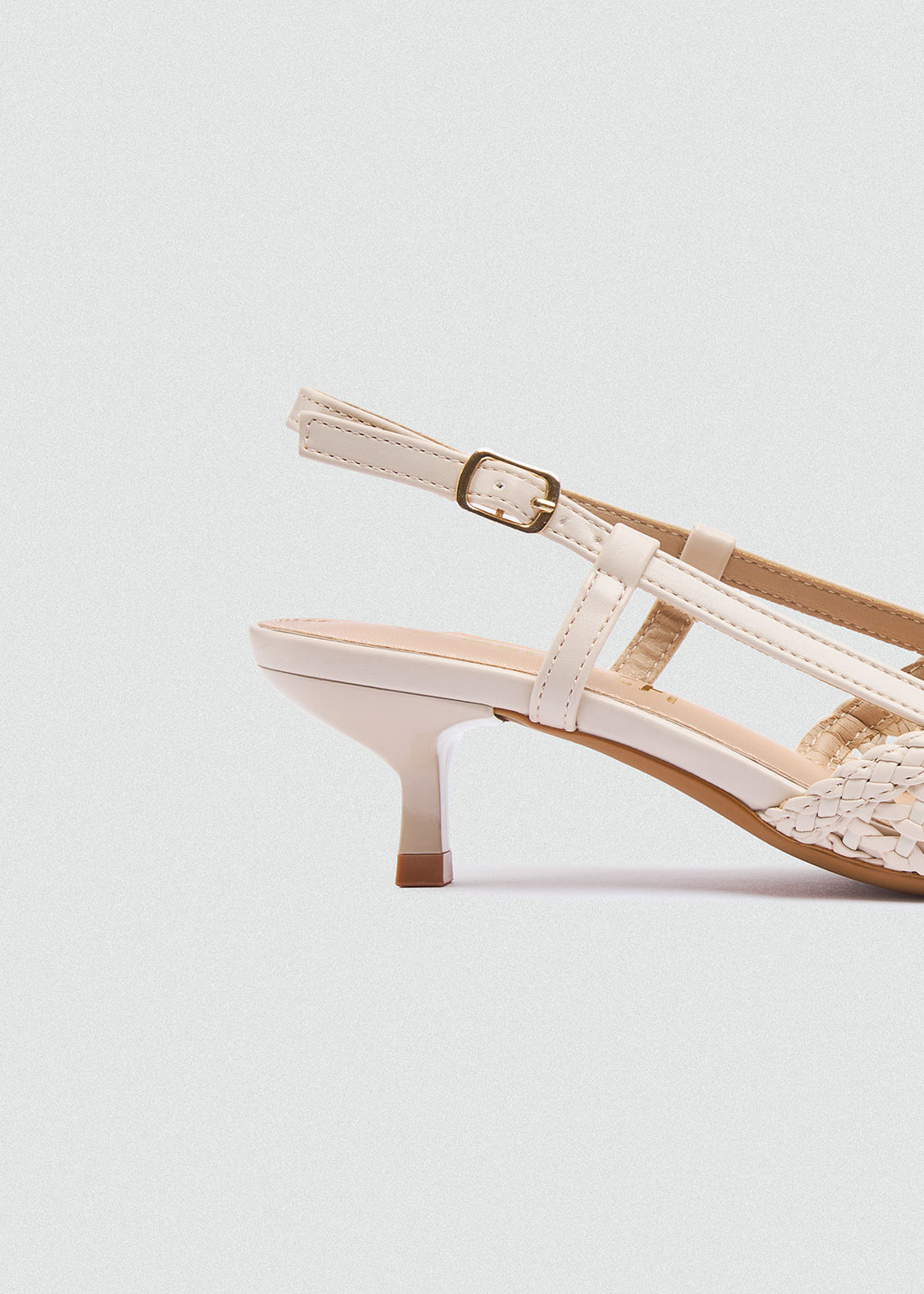 Woven Slingback Kitten Heels - Beige