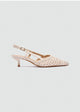 Woven Slingback Kitten Heels - Beige