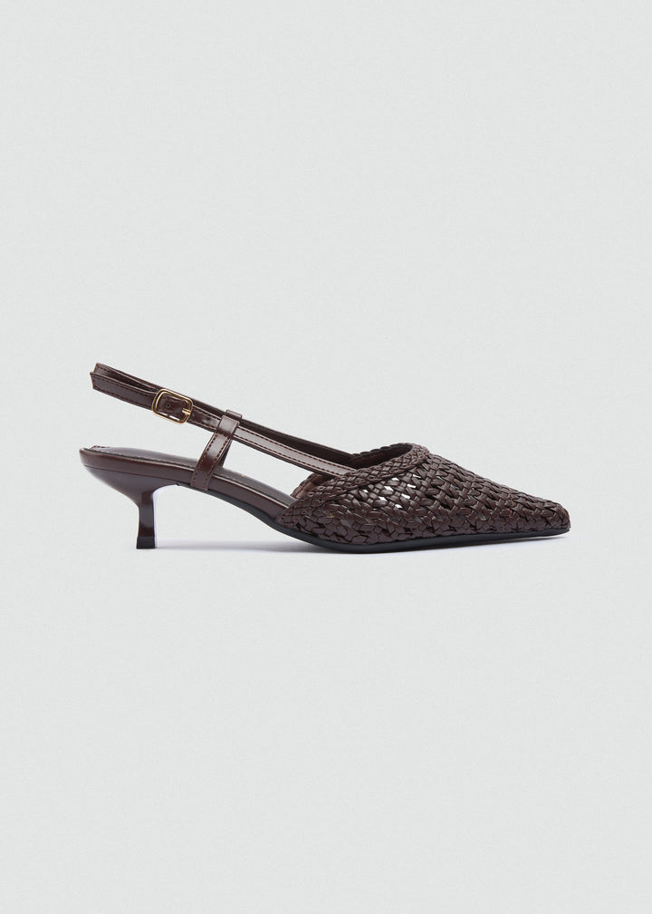 Woven Slingback Kitten Heels - Brown