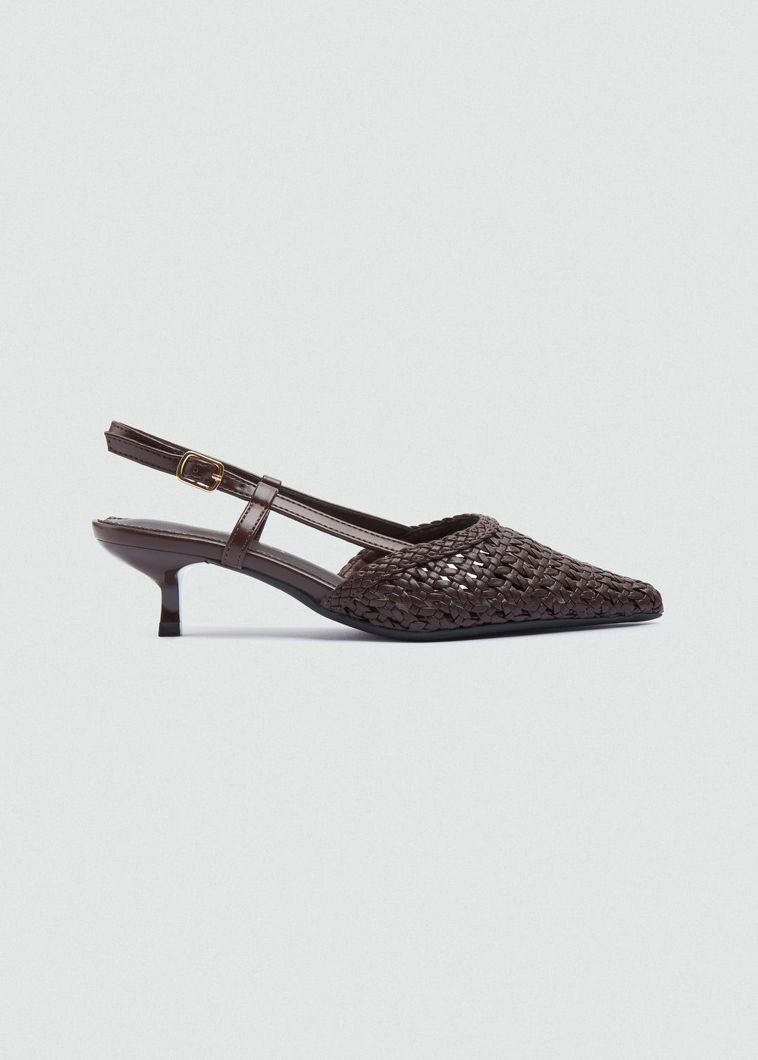 Woven Slingback Kitten Heels - Brown