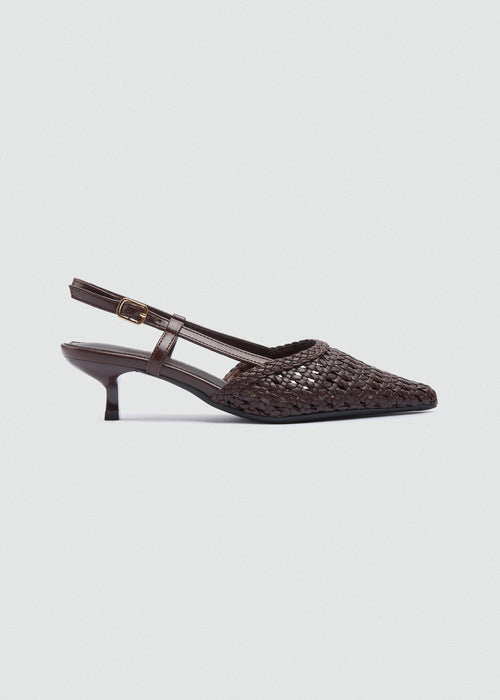 Woven Slingback Kitten Heels - Brown