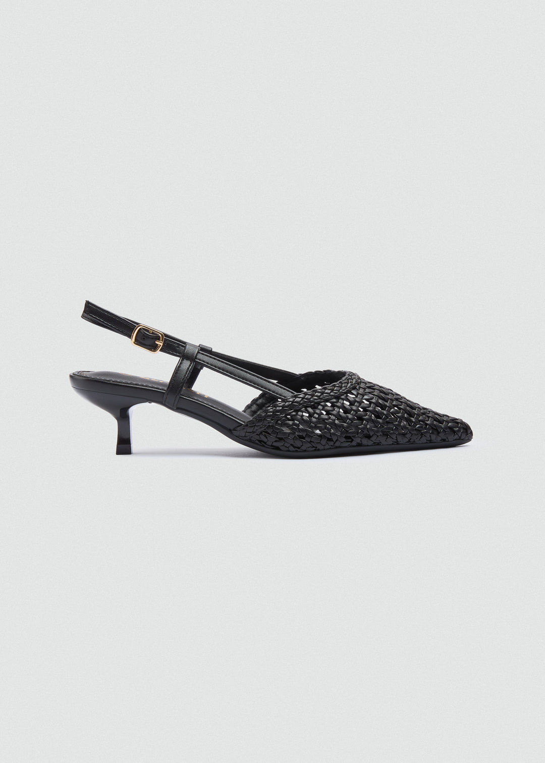 Woven Slingback Kitten Heels - Black