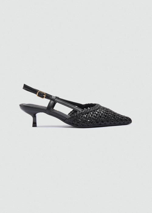 Woven Slingback Kitten Heels - Black