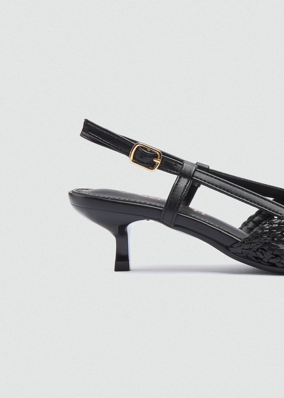Woven Slingback Kitten Heels - Black