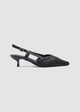 Woven Slingback Kitten Heels - Black