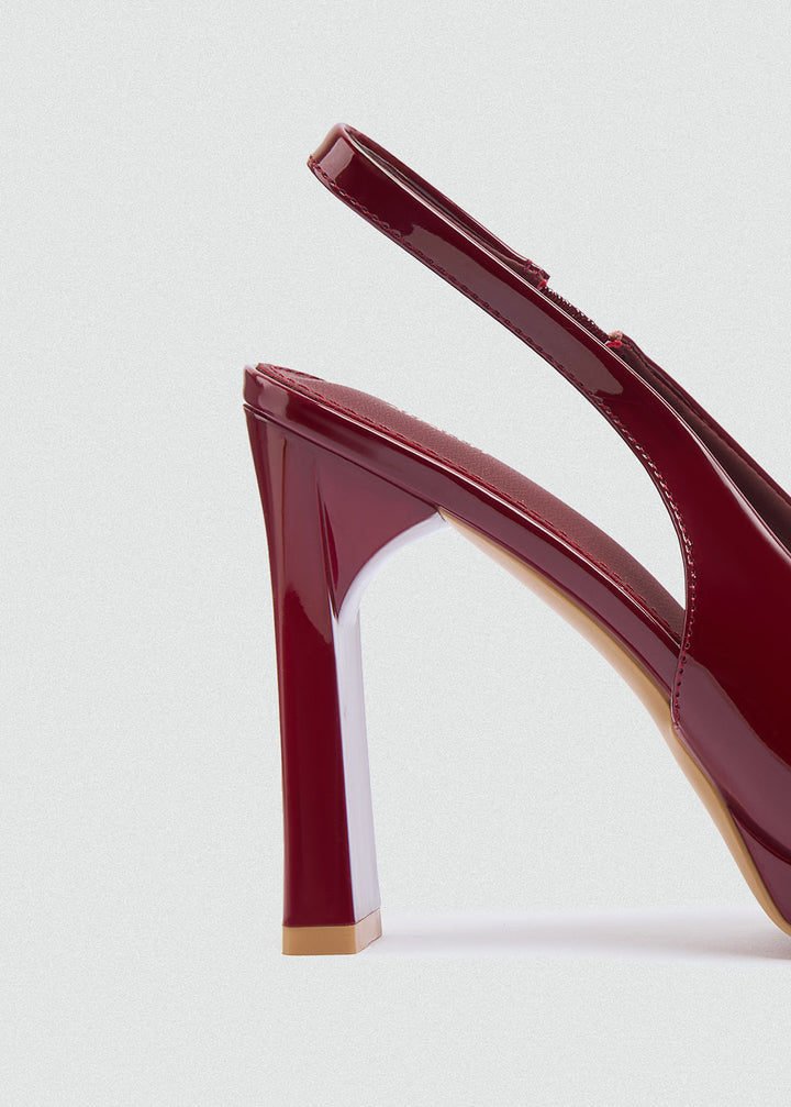 Pointy Slingback Block Heel Pumps - Maroon