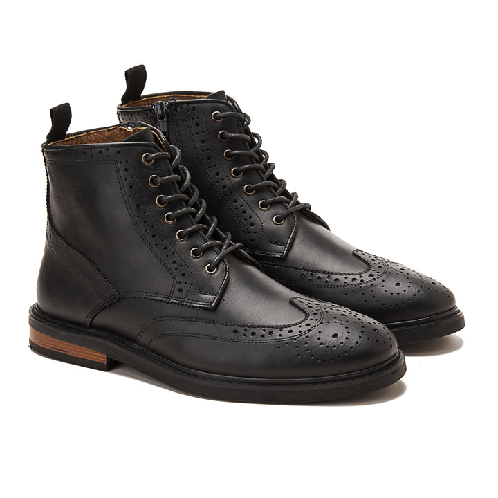 Nappa Brogue Genuine Leather Half Boots | Black