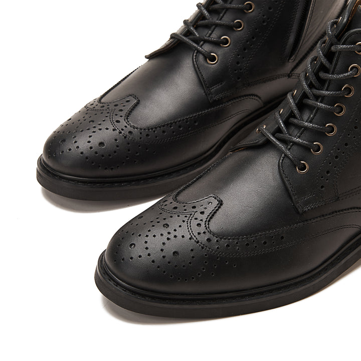 Nappa Brogue Genuine Leather Half Boots - Black