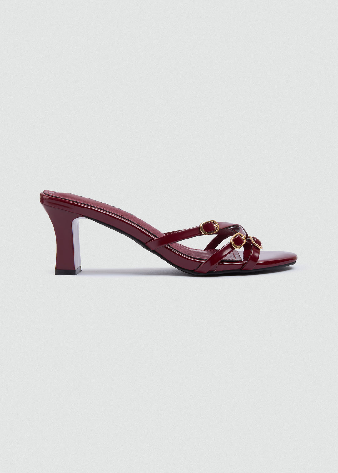 Strappy Mule Heels Gold Buckle - Maroon