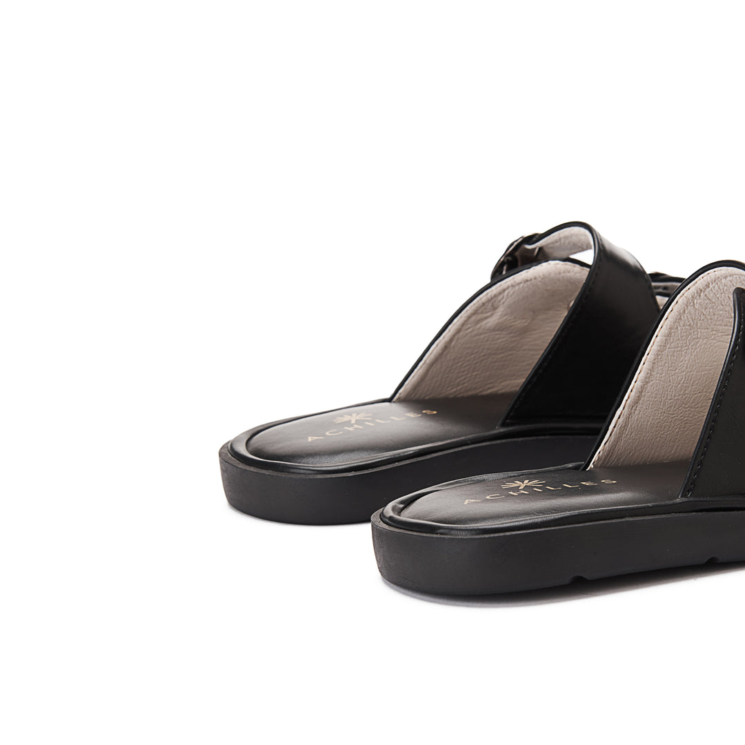Achilles Women's Double Buckle Flat Slippers - Black