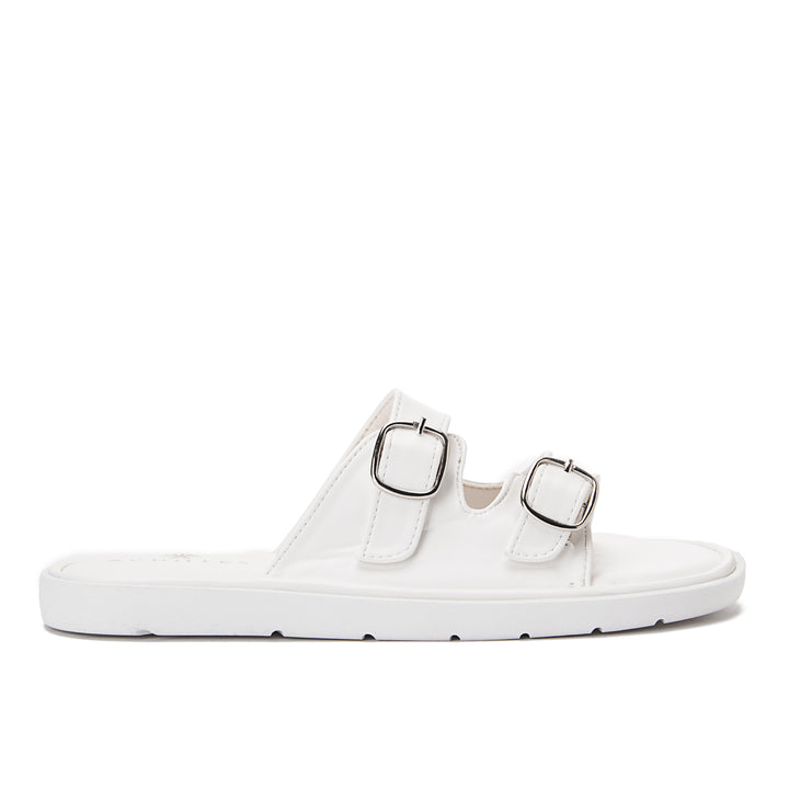 Achilles Women's Double Buckle Flat Slippers - White